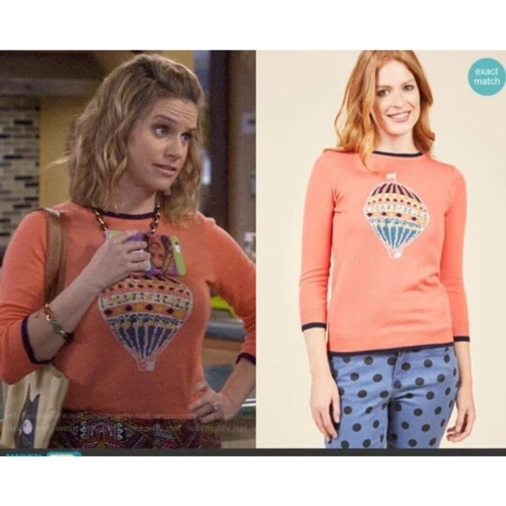 Modcloth Woman's Sz S Orange Pullover Hot Air Balloon Sweater Seen on TV